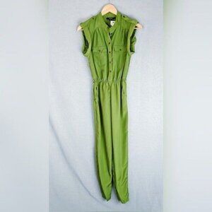 Toxik 3 Green High Rise Button front Cuffed short sleeve Romper Womens small NEW